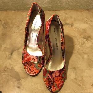 Multicolor peep toes heels by Marc Fisher.